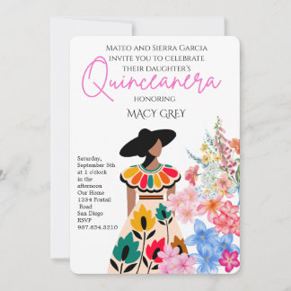 Errötende Florale Quinceañera 15. Geburtstag Einladung