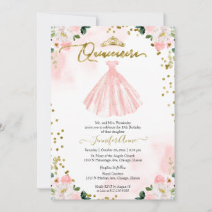 Errötende Florale Quinceanera-Einladung Zweisprach Einladung