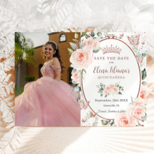 Errötende Florale Rosen Gold Schmetterlinge Quince Save The Date
