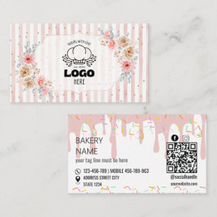 Errötende florale Streifen Süße Bäckerei-Logo Visitenkarte