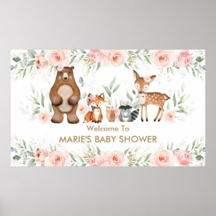 Errötende Florale Waldtier-Baby-Party Begrüßung  Poster
