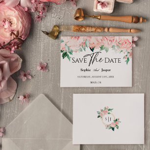 Errötende Florale Weiße Hochzeitsflachkarte Save T The Date