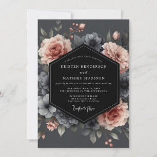 Errötende Holzkohle Düstere Flora Hochzeit Einladung