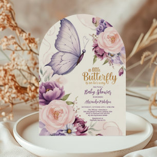 Errötende Lila Florale Schmetterlings-Baby-Party Einladung