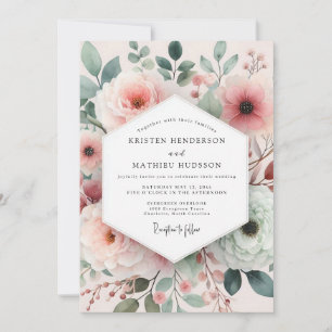 Errötende malerische Rose Hochzeit Einladung