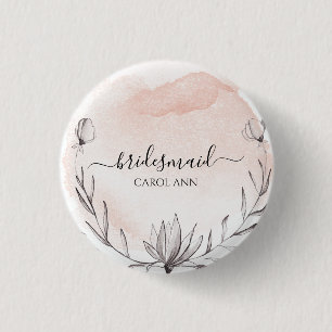Errötende Pfirsich-Aquarell-Brautkleid Button