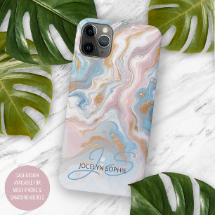 Errötende Pfirsich-Rosa-Blau-Gold-Marmor-Kunstmust Case-Mate iPhone Hülle