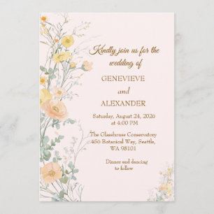 Errötende Pfirsich Wildblumen Gold Typografie Einl Einladung
