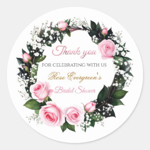 Errötende Romanze: Rosa Rosen Brautdusche Danke Runder Aufkleber