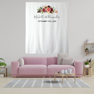 Errötende rosa Blumen Namen weiße Hochzeit Wandteppich