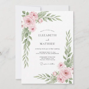 Errötende Rosa Organische Botanische Hochzeit Einladung
