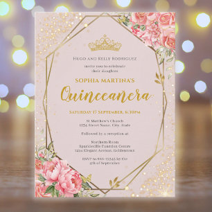 Errötende rosa Quinceanera-Einladungskarte Postkarte