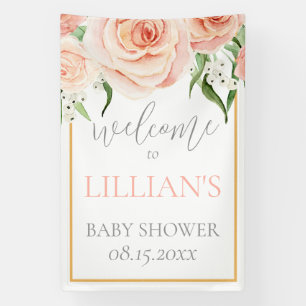 Errötende rosa Rosen Blumen Mädchen Baby Shower Wi Banner
