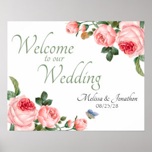 Errötende Rosa Rosen Florale Elegante Hochzeit Poster