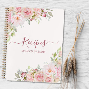 Errötende Rosa Rosenblume Florale Familienkochreze Notizbuch
