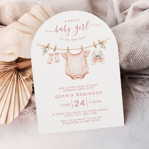 Errötende rosa Wäscheleine Mädchen Baby Shower Bog Einladung