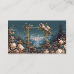 Errötende Rose Floral und Nebeltal Gold Rahmen Visitenkarte
