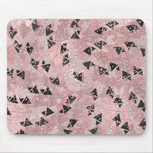 Errötende Rose Rosa Gold & Schwarz Dreiecke Muster Mousepad