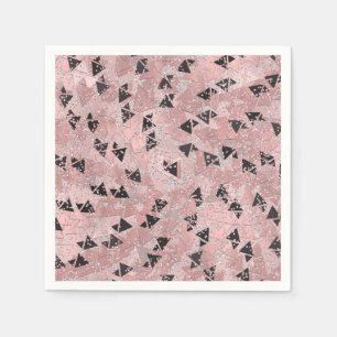 Errötende Rose Rosa Gold & Schwarz Dreiecke Muster Serviette
