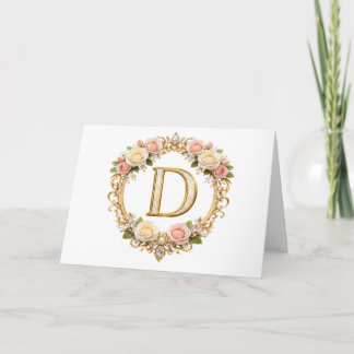 Errötende Roségold Blumenmonogramm Buchstabe D Hoc Dankeskarte
