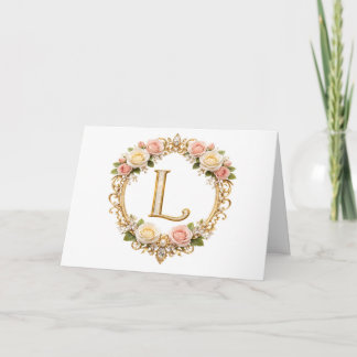 Errötende Roségold Blumenmonogramm Buchstabe L Hoc Dankeskarte