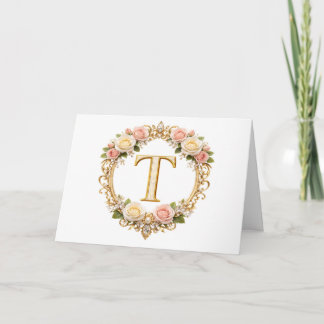 Errötende Roségold Blumenmonogramm Buchstabe T Hoc Dankeskarte