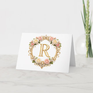 Errötende Rosen Gold Florales Monogramm Buchstabe  Dankeskarte