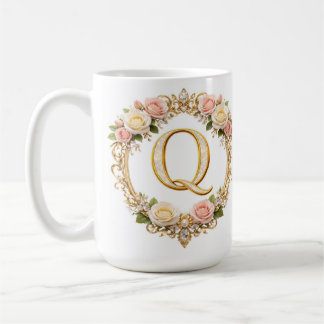 Errötende Rosen Gold Florales Monogramm Buchstabe  Kaffeetasse
