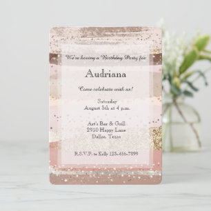 Errötende Rosen-Pink-Schokoladen-Gold-Glitter-Gebu Einladung