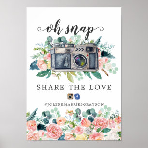 Errötende Sommer Florale Hochzeit Hashtag Schild