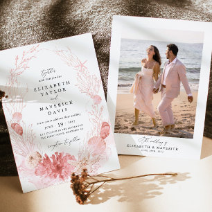Errötende Strandküsten-Muschel-Foto-Hochzeit Einladung