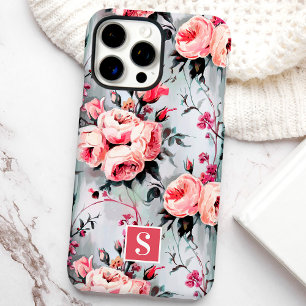 Errötende und korallenrote Blumenmonogramm  iPhone 16 Pro Max Hülle