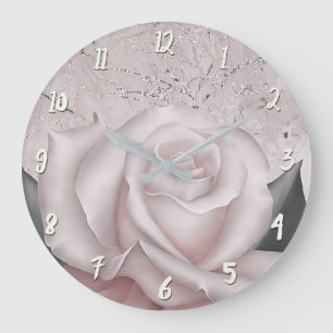 Errötende Weiße Rose Glamour Moderne Marmor Shabby Große Wanduhr