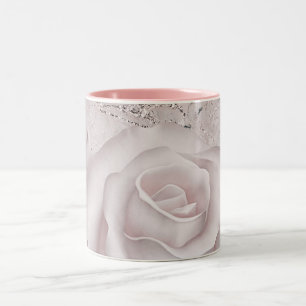 Errötende Weiße Rose Glamour Moderne Marmor Shabby Zweifarbige Tasse
