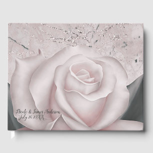 Errötende Weiße Rose Moderne Marmor Chic Hochzeit Gästebuch