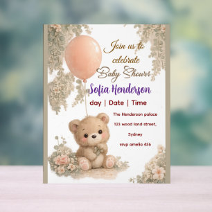Errötender Bär Sanfte Wasserfarbe floral Babyparty Acrylschild
