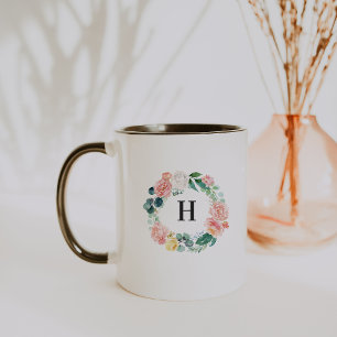 Errötender Blumenkranz Monogramm Kaffeetasse