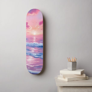 Errötender Ozean Sonnenuntergang Wellen Aquarell Skateboard