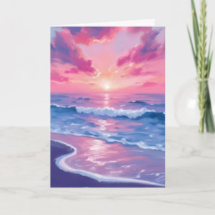 Errötender Ozean-Sonnenuntergang-Wellen-Aquarellka Karte