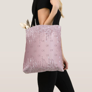 Errötender rosa Glitter-Tropfen Monogramm elegant Tasche