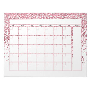 Errötender Rosa Rosen Gold Glitter Monats Kalender Notizblock