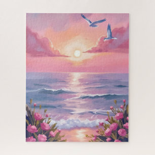 Errötender Strand   Rosa Ozean-Sonnenuntergang Küs