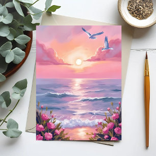Errötender Strand   Rosa Ozean Sonnenuntergang Küs Postkarte
