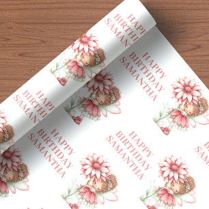 Errötendes Feen-Mädchen Whimsical Blumen Geburtsta Geschenkpapier