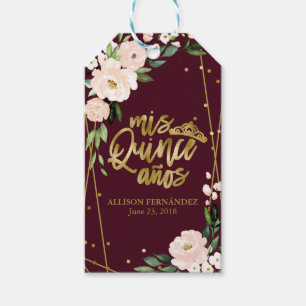 Errötendes Florales Burgunder-Quinceanera Geschenkanhänger