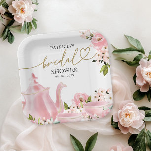 Errötendes Gold Blumen Hochzeitsdusche-Teeparty Pappteller