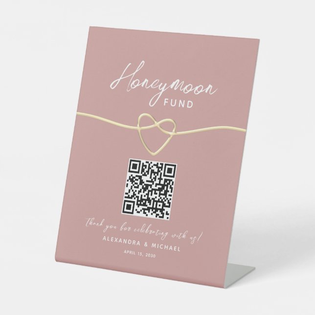 Errötendes Gold Flitterwochen-Fonds QR-Code Sockelschild (Vorderseite)