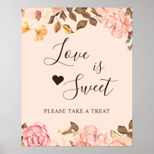 Errötendes Gold Florales Love Is Sweet Dessertbar Poster