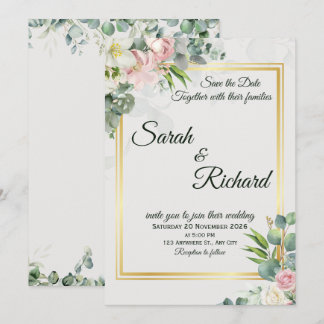 Errötendes Grün Goldrahmen Hochzeitseinladung Einladung