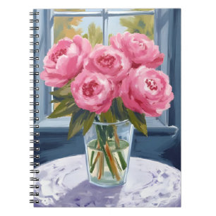 Errötendes Pfingstrosenbouquet   Rosa Blumenmalere Notizblock